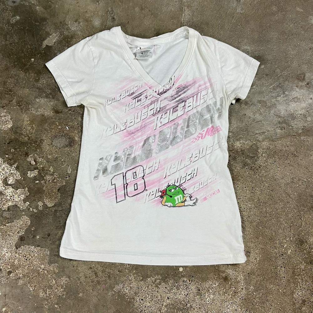Vintage Chase Authentics Kyle Busch T-Shirt Size Medium White NASCAR Racing M&M